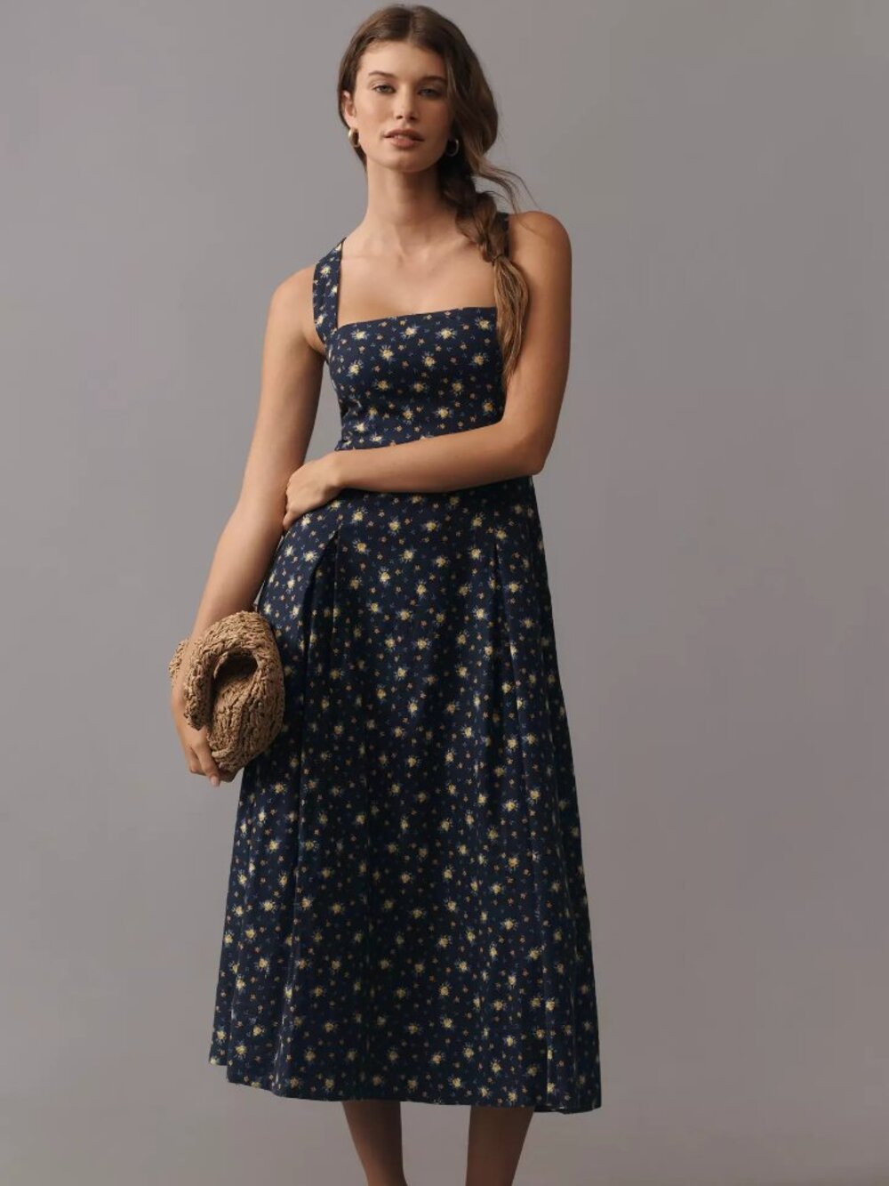 NWT Maeve Printed A-Line Halter Floral Midi Navy Dress - XS